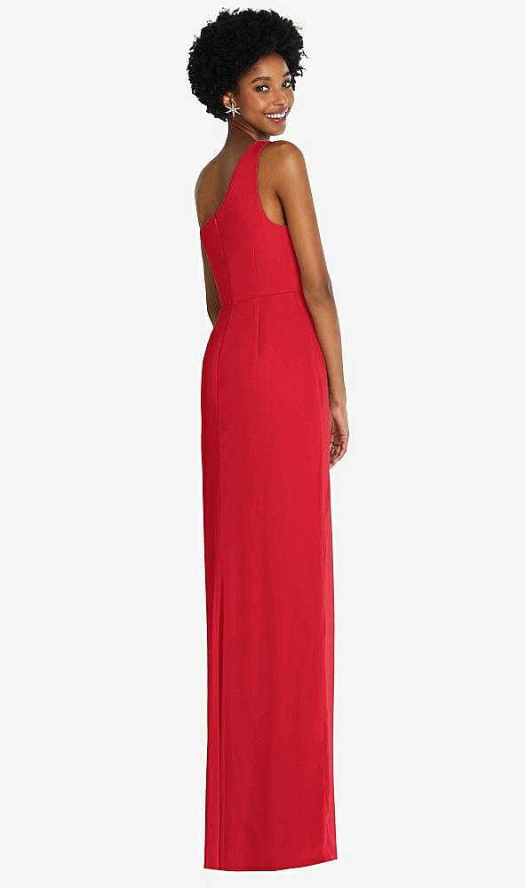 Back View - Parisian Red One-Shoulder Chiffon Trumpet Gown