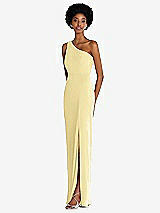 Side View Thumbnail - Pale Yellow One-Shoulder Chiffon Trumpet Gown