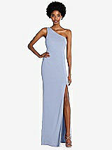 Front View Thumbnail - Sky Blue One-Shoulder Chiffon Trumpet Gown