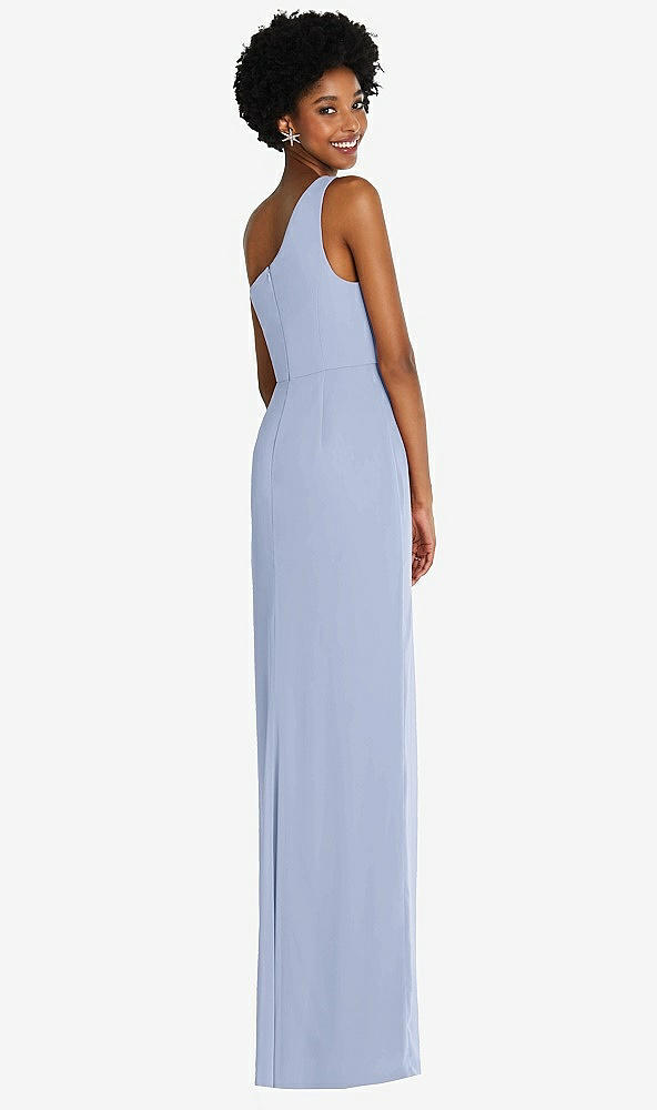 Back View - Sky Blue One-Shoulder Chiffon Trumpet Gown