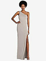 Front View Thumbnail - Taupe One-Shoulder Chiffon Trumpet Gown