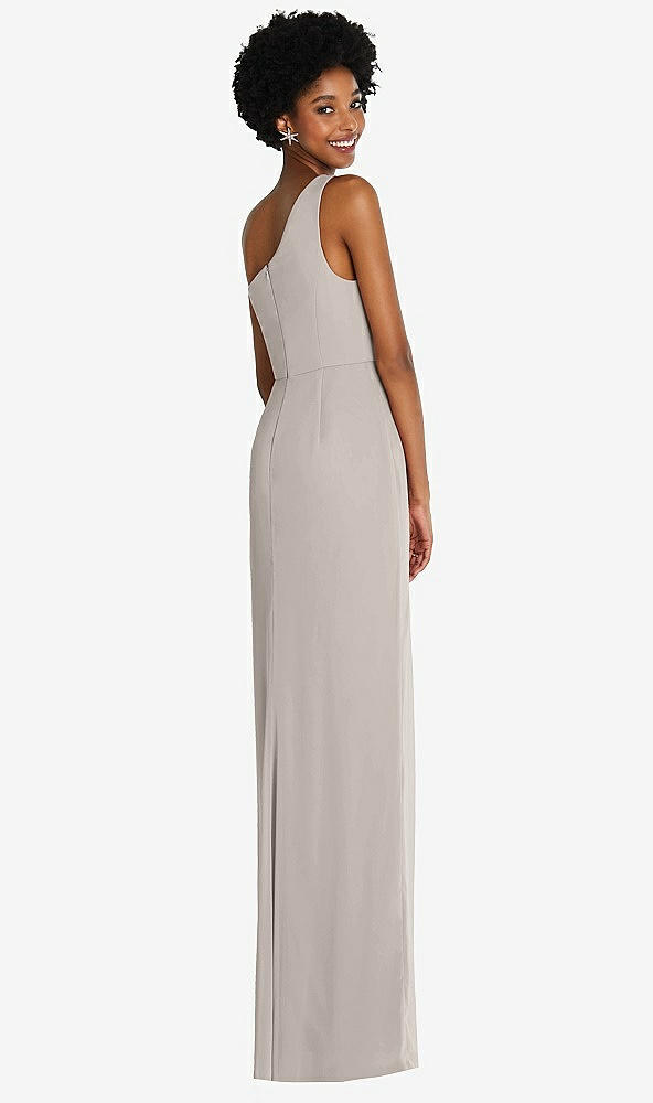 Back View - Taupe One-Shoulder Chiffon Trumpet Gown