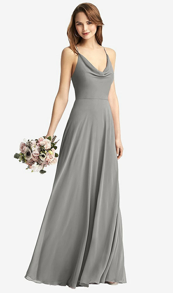 Front View - Chelsea Gray Cowl Neck Criss Cross Back Maxi Dress