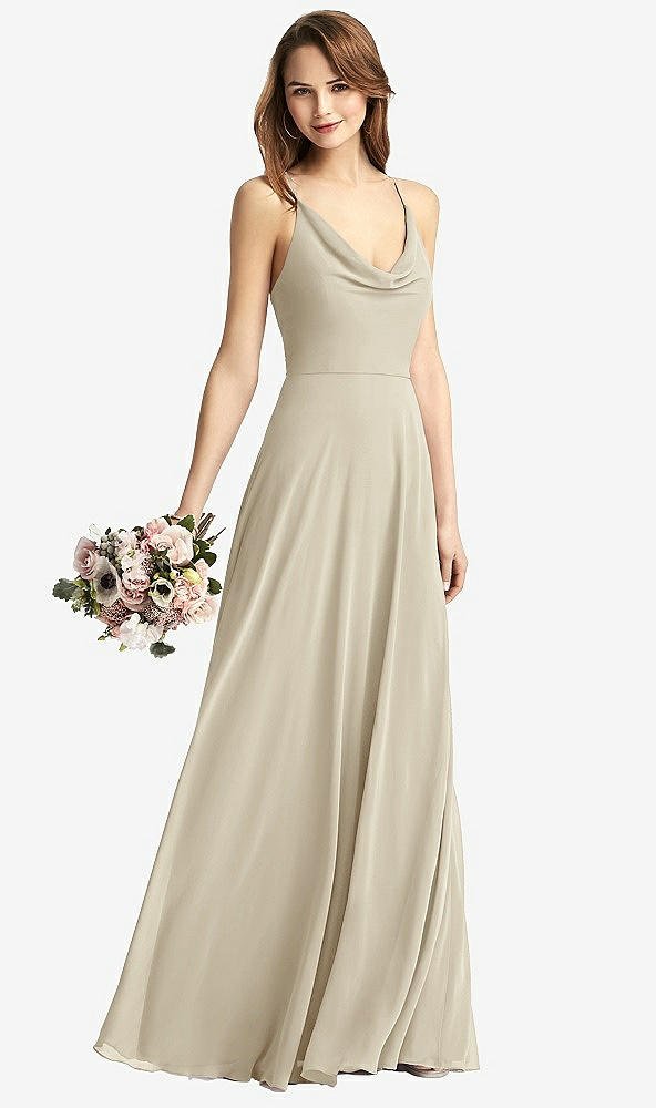 Front View - Champagne Cowl Neck Criss Cross Back Maxi Dress