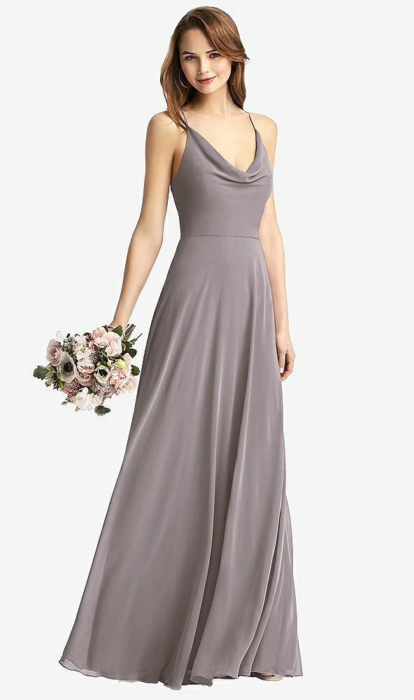 Front View - Cashmere Gray Cowl Neck Criss Cross Back Maxi Dress