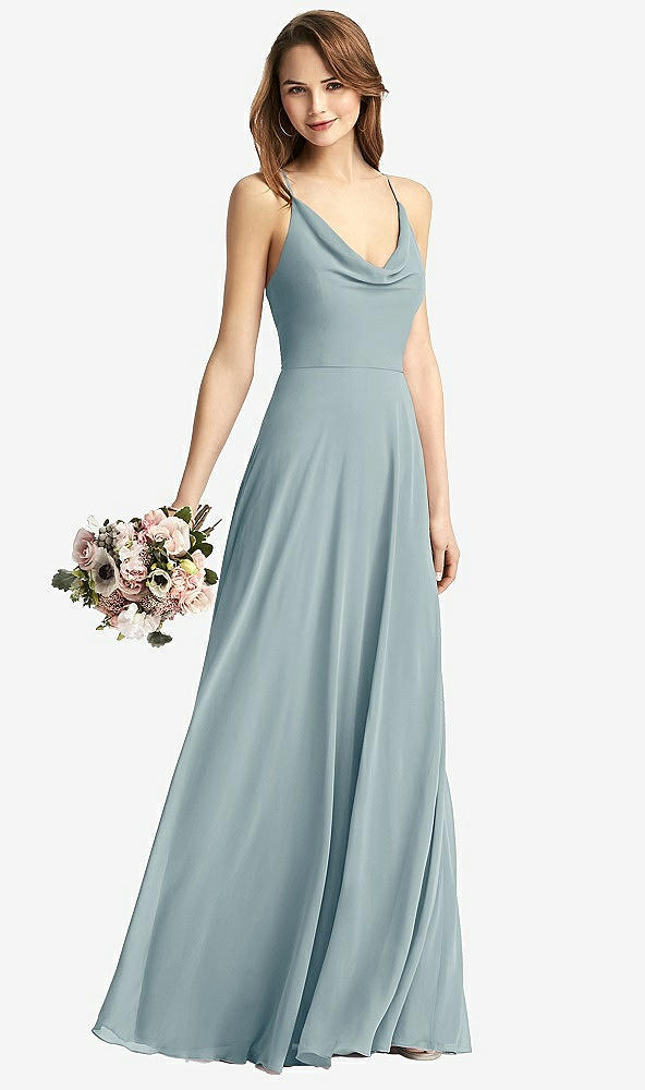Front View - Morning Sky Cowl Neck Criss Cross Back Maxi Dress