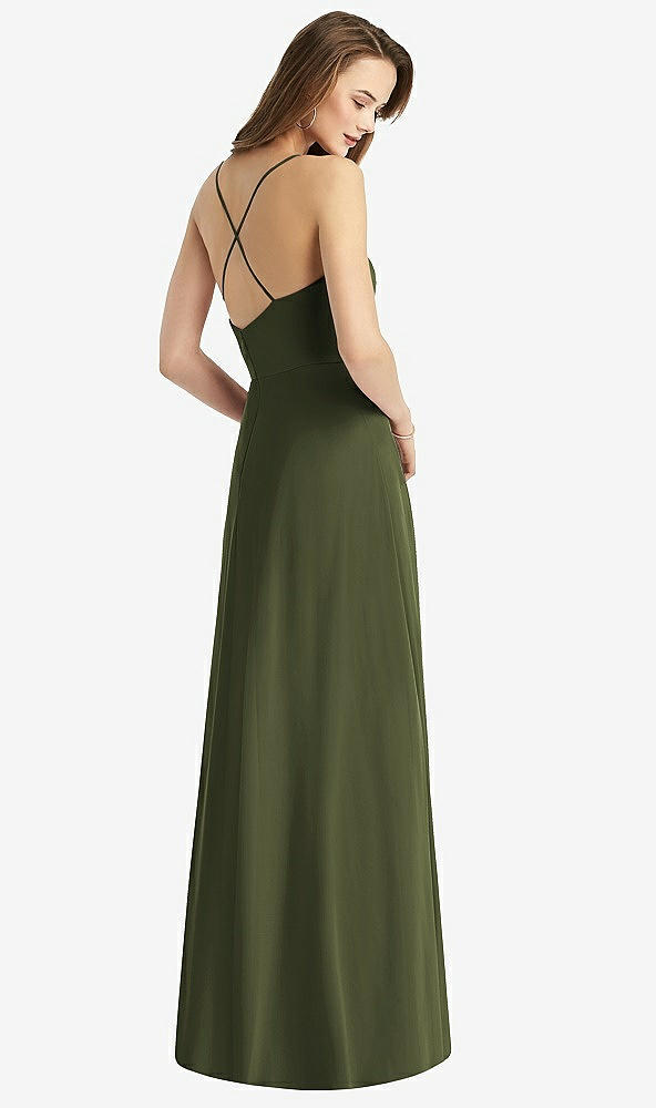 Back View - Olive Green Cowl Neck Criss Cross Back Maxi Dress