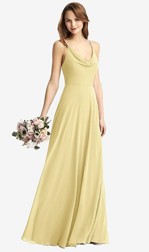 Front View - Pale Yellow Cowl Neck Criss Cross Back Maxi Dress