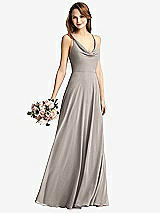 Front View Thumbnail - Taupe Cowl Neck Criss Cross Back Maxi Dress