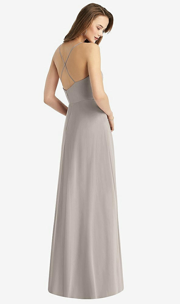 Back View - Taupe Cowl Neck Criss Cross Back Maxi Dress