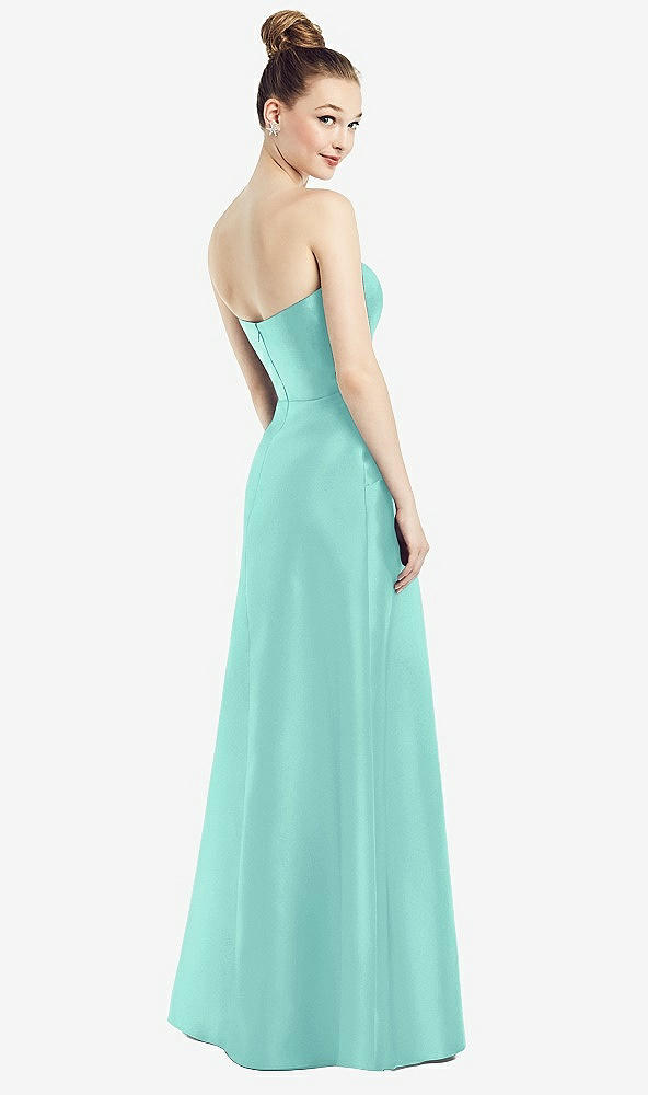 Back View - Coastal Strapless Notch Satin Gown with Pockets