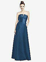 Front View Thumbnail - Dusk Blue Strapless Notch Satin Gown with Pockets