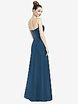 Rear View Thumbnail - Dusk Blue Strapless Notch Satin Gown with Pockets