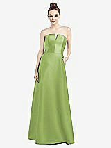 Front View Thumbnail - Mojito Strapless Notch Satin Gown with Pockets