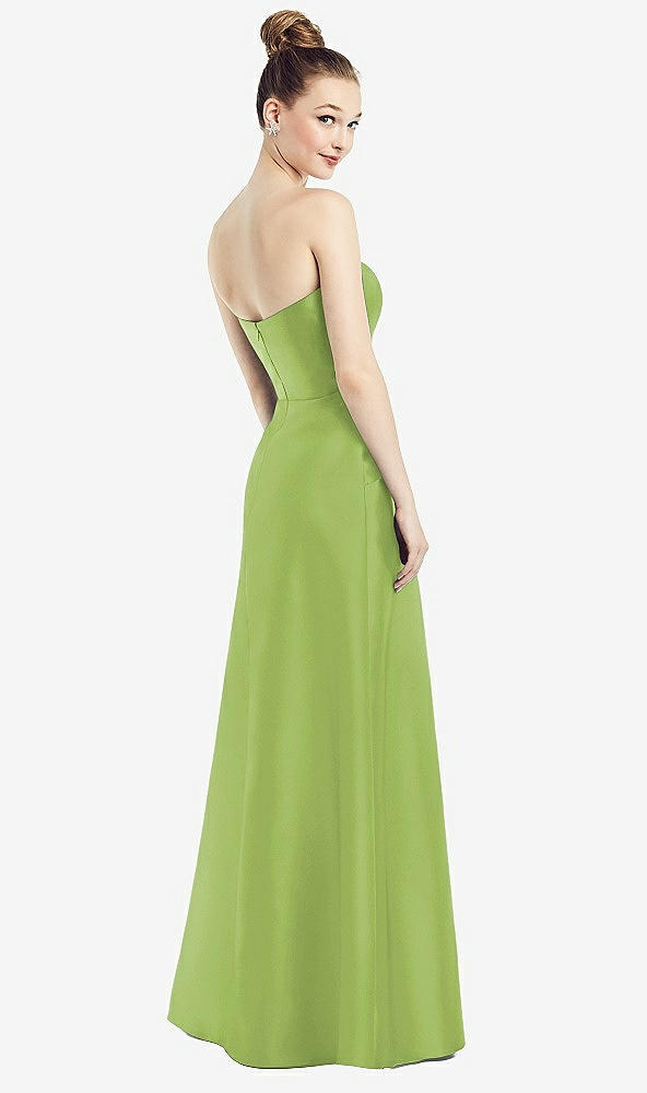 Back View - Mojito Strapless Notch Satin Gown with Pockets