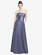 Front View Thumbnail - French Blue Strapless Notch Satin Gown with Pockets