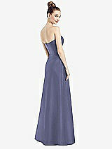 Rear View Thumbnail - French Blue Strapless Notch Satin Gown with Pockets