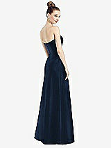 Rear View Thumbnail - Midnight Navy Strapless Notch Satin Gown with Pockets