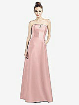 Front View Thumbnail - Rose - PANTONE Rose Quartz Strapless Notch Satin Gown with Pockets