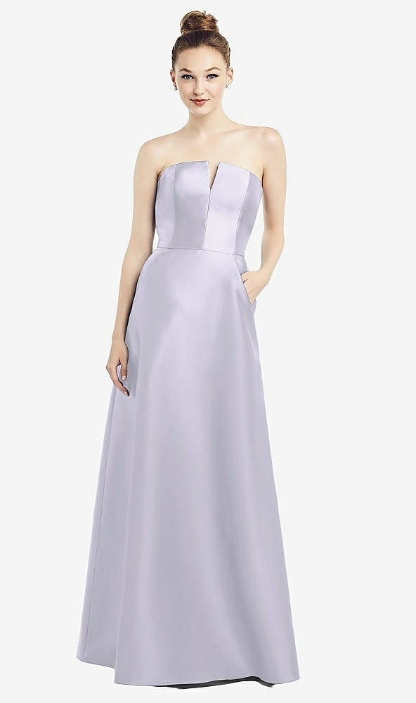 Front View - Silver Dove Strapless Notch Satin Gown with Pockets
