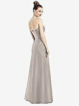 Rear View Thumbnail - Taupe Strapless Notch Satin Gown with Pockets