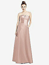 Front View Thumbnail - Toasted Sugar Strapless Notch Satin Gown with Pockets