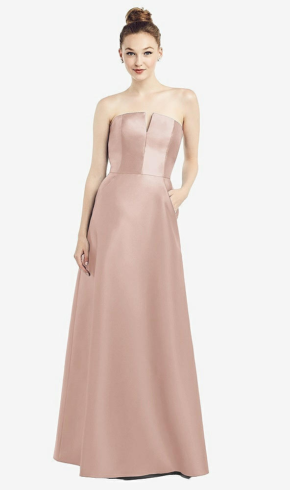 Front View - Toasted Sugar Strapless Notch Satin Gown with Pockets