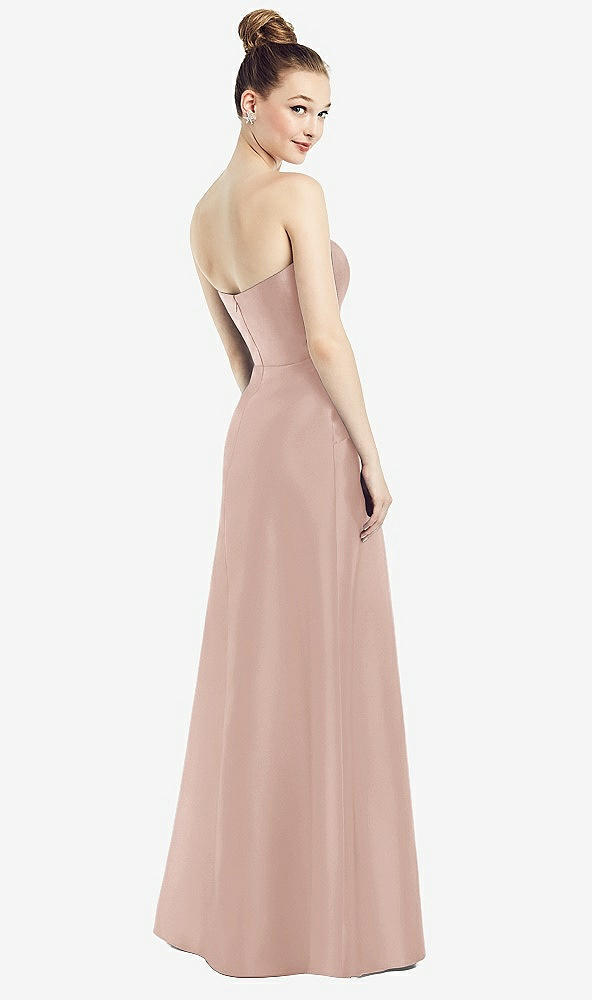 Back View - Toasted Sugar Strapless Notch Satin Gown with Pockets