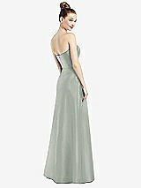 Rear View Thumbnail - Willow Green Strapless Notch Satin Gown with Pockets
