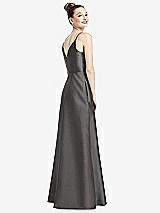 Rear View Thumbnail - Caviar Gray Draped Wrap Satin Maxi Dress with Pockets