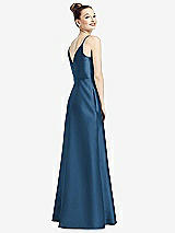 Rear View Thumbnail - Dusk Blue Draped Wrap Satin Maxi Dress with Pockets