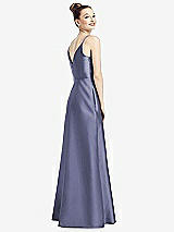Rear View Thumbnail - French Blue Draped Wrap Satin Maxi Dress with Pockets