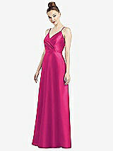 Front View Thumbnail - Think Pink Draped Wrap Satin Maxi Dress with Pockets