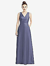 Front View Thumbnail - French Blue Sleeveless V-Neck Satin Dress with Pockets