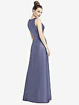 Rear View Thumbnail - French Blue Sleeveless V-Neck Satin Dress with Pockets