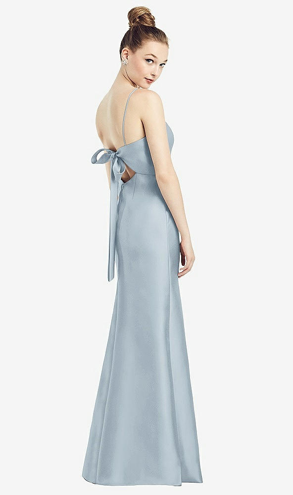 Front View - Mist Open-Back Bow Tie Satin Trumpet Gown