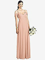 Front View Thumbnail - Pale Peach Cold-Shoulder V-Back Chiffon Maxi Dress