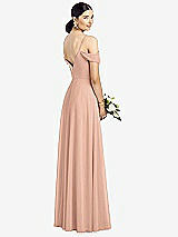 Rear View Thumbnail - Pale Peach Cold-Shoulder V-Back Chiffon Maxi Dress