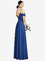 Rear View Thumbnail - Classic Blue Cold-Shoulder V-Back Chiffon Maxi Dress