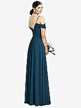 Rear View Thumbnail - Atlantic Blue Cold-Shoulder V-Back Chiffon Maxi Dress