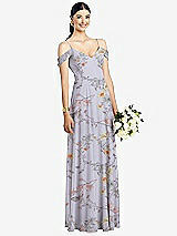 Front View Thumbnail - Butterfly Botanica Silver Dove Cold-Shoulder V-Back Chiffon Maxi Dress