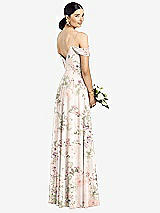 Rear View Thumbnail - Blush Garden Cold-Shoulder V-Back Chiffon Maxi Dress