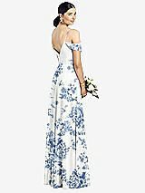 Rear View Thumbnail - Cottage Rose Dusk Blue Cold-Shoulder V-Back Chiffon Maxi Dress