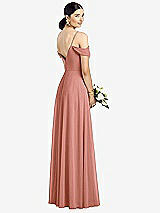 Rear View Thumbnail - Desert Rose Cold-Shoulder V-Back Chiffon Maxi Dress