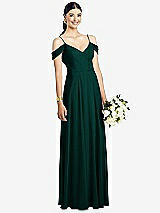 Front View Thumbnail - Evergreen Cold-Shoulder V-Back Chiffon Maxi Dress