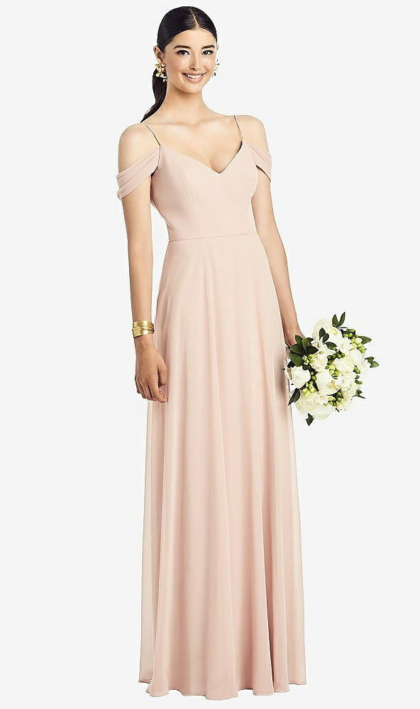 Front View - French Blue Cold-Shoulder V-Back Chiffon Maxi Dress