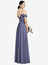 Rear View Thumbnail - French Blue Cold-Shoulder V-Back Chiffon Maxi Dress