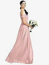 Alt View 1 Thumbnail - Rose - PANTONE Rose Quartz Cold-Shoulder V-Back Chiffon Maxi Dress