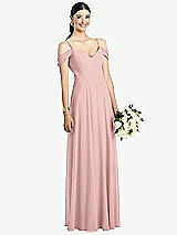 Front View Thumbnail - Rose - PANTONE Rose Quartz Cold-Shoulder V-Back Chiffon Maxi Dress