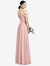 Rear View Thumbnail - Rose - PANTONE Rose Quartz Cold-Shoulder V-Back Chiffon Maxi Dress
